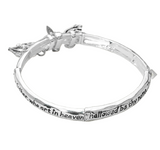 Faithful Words Lords Prayer Message Religious Dove Cross Angel Wing Charms Stretch Bracelet - Antique Silver