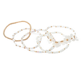 Garden Glow 5 PCS Floral Pearl Faceted Beaded Stretch Multi Layer Bracelet - White