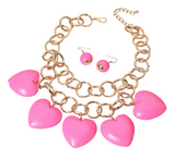 Wildwood Layered Chunky Wooden Heart Charm Necklace - Fuchsia