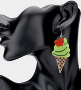 Scoops of Sparkle Glittered Resin Ice Cream Earrings - Neon Green