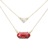 Sweet Love Heart Hexagon Pendant Double Layered Necklace - Red