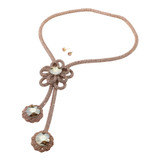 Glam Boom Round Stone Pointed Bling Studded Flower Necklace - Peach