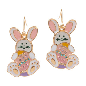 Bunny Trail Stone Pointed Enamel Easter Bunny Earrings - Gold