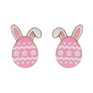 Magic Bunny Enamel Easter Egg Rabbit Stud Earrings- Pink