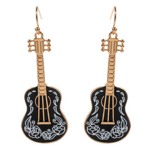 Showstopper Enamel Guitar Drop Earrings - Jet Black