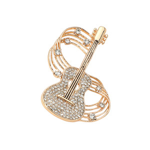 Encore Sparkle Gold Dipped Rhinestone Embellished Guitar Musical Note Brooch - Gold