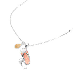 Sandy Toes Teardrop Flip Flop Charm Pendant Necklace - Pink