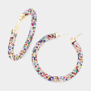 Shimmer & Shine Rhinestone Pave Hoop Earrings - Multi