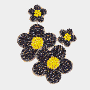 Floral Harmony Seed Beaded Double Flower Earrings - Black