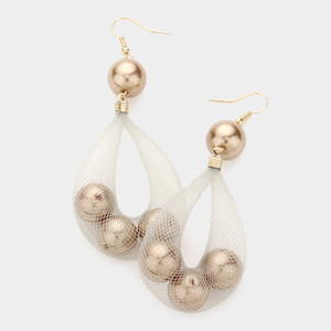 Sleek Mesh Tube Pearl Earrings  - Bronze