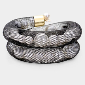 Muse Mesh Tube Pearl Adjustable Bracelet  - Black/White