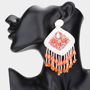 Textured Chic Faux Leather Boho Sequin Beaded Earrings - White
