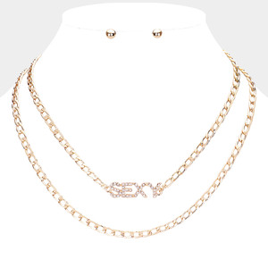 Flirty Spark 2PCS SEXY Rhinestone Pendant Message Necklace  - Gold