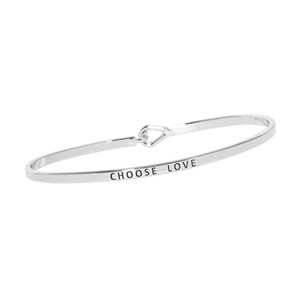 CHOOSE LOVE Message Brass Thin Hook Bracelet - Rhodium