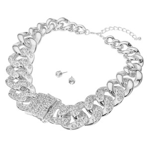 Imperial Ice Bold Rhinestone Paved Chunky Chain Statement Necklace - Rhodium