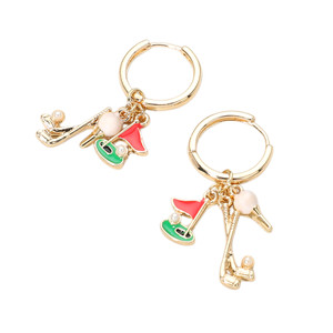 Birdie Bliss Enamel Golf Charm Huggie Hoop Earrings - Gold