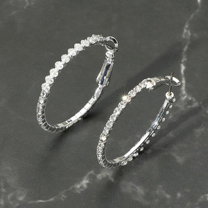Sleek Brillance Marquise CZ Stone Paved Earrings - Silver