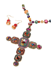 Beauty Essence Long Cross Necklace Multi