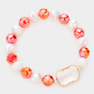 Prism Glow Lucite Accented Faceted Beaded Stretch Bracelet - Red