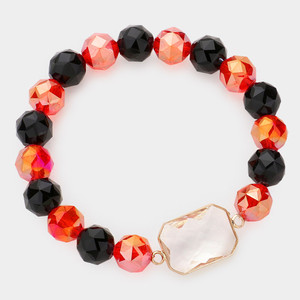 Prism Glow Lucite Accented Faceted Beaded Stretch Bracelet - Black/Red