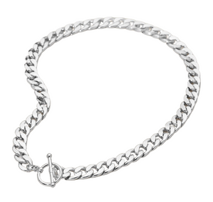 Luxe Cuban Link Chain Toggle Necklace Rhodium