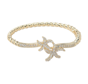 Ocean's Embrace CZ Starfish Hinged Bracelet Gold