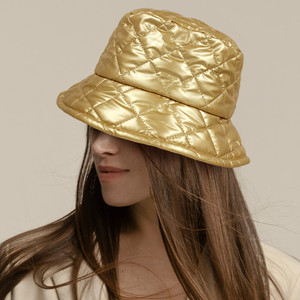 Gloss & Glam Shiny Quilted Bucket Hat  - Gold