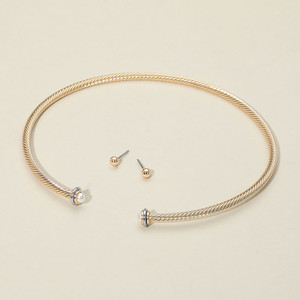 Power Theory Metal Twisted Pearl Ends Wire Choker Necklace - Gold