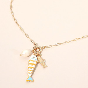 Tidal Treasure Pearl Fish Charm Pendant Necklace - White