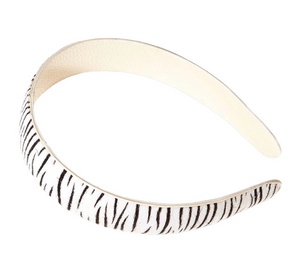Sleek Zebra Leather Print Headband White Black
