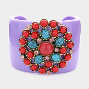 Earthly Elegance Natural Stone Embellished Cuff Bracelet - Lavender