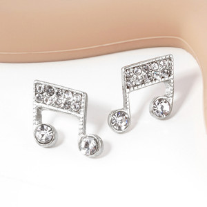 Rock The Music Crystal Paved Music Note Stud Earrings - Rhodium