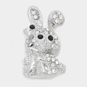 Hippity Hop Crystal Rabbit Brooch - Rhodium