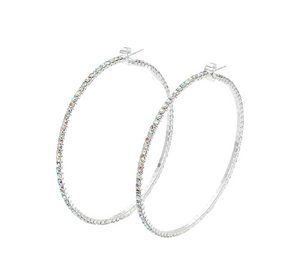 Radiance Rhinestone Paved Hoop Earrings AB Silver