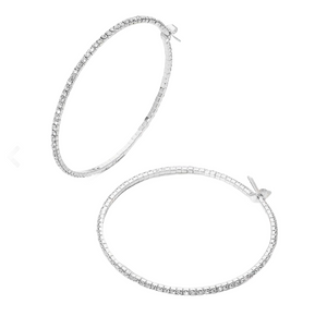 Radiance Rhinestone Paved Hoop Earrings 60mm Silver