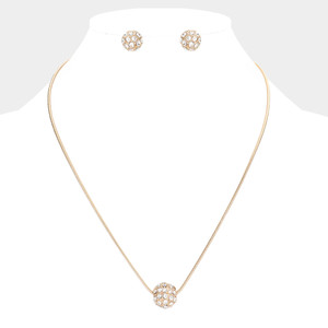 Sparkling Aura Rhinestone Ball Pendant Necklace - Gold