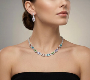 All About Sparkle Marquise Stone Cluster Link Rhinestone Paved Evening Choker Necklace - Multi