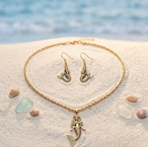Ocean Whisperer Metal Mermaid Pendant Necklace - Antique Gold