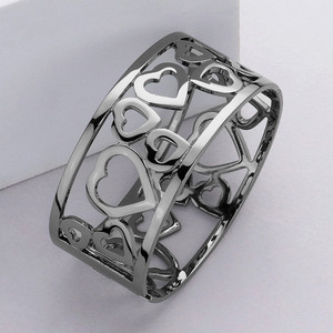 Forever Love Hinged Heart Metal Bangle Bracelet - Black Hematite