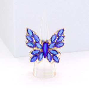 Winged Wonder Marquise Stone Cluster Butterfly Stretch Ring - Blue