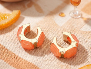 Matrix Edge Geometric Sparkle Stone Ear Cuff Earrings - Orange