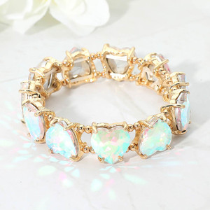 Glitz & Glam Heart Stone Cluster Beaded Stretch Evening Bracelet - AB Gold