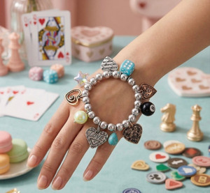 Cosmic Crush Love Heart Star Charm Beaded Stretch Bracelet - Multi