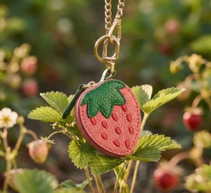Berry Sweet Genuine Leather Strawberry Coin Purse Keychain Bag Charm - Pink