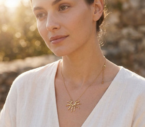 Sunshine Glow Stainless Steel Abstract Sunburst Pendant Necklace - Gold