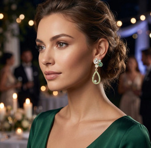 Elegant Envy Teardrop Round Crystal Pointed Open Teardrop Dangle Evening Earrings - Peridot