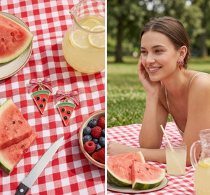 Summer Slice Watermelon Enamel Drop Earrings - Red