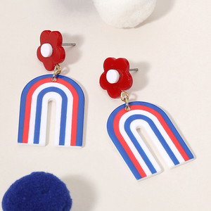 Freedom Petal American USA Flag Colored Resin Flower Arch Drop Dangle Earrings