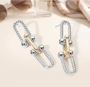 Refined Duo 14K Gold Plated Two Tone Hardware Link Earrings