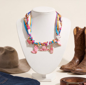 Saddle Up Enamel Western Theme Charm Station Fabric Scarf Necklace Adjustable Bracelet Bag Charm